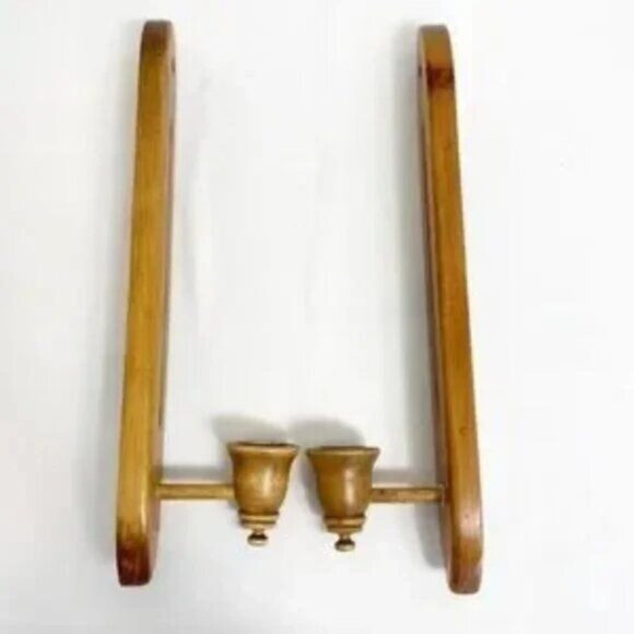 Vintage Charles Lesters Wood Candle Wall Sconces Pair Handcrafted Decor Rustic - Picture 4 of 7